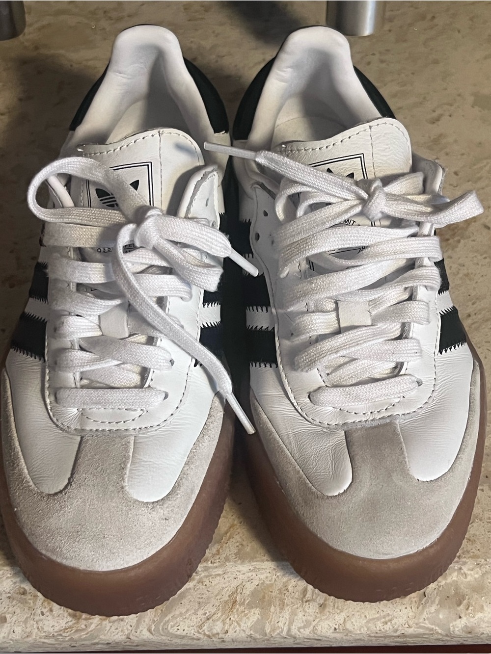 adidas Men’s White, Black and Brown Suede-Trim Sneakers